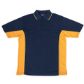 Navy+Gold Royal Ladies Quick Dry Contrast Panel Polo Shirt, a breathable, moisture-wicking athletic top featuring stylish contrast side panels, ideal for team or corporate wear.