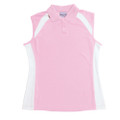 womens sleeveless contrast polo shirts  | pink+white
