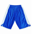 Royal blue basketball shorts with white contrast side panels and elasticated waistband