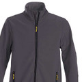 Charcoal softshell jacket with yellow zip pullers on centre-front and side pockets
