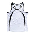 White athletic singlet with black contrast side panels and racerback detail