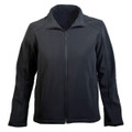 Charcoal grey soft shell jacket with full zip closure, standing collar and shoulder panel detailing