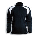 Black half-zip fleece pullover with white contrast panels on shoulders and sides