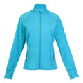 Turquoise heather fleece jacket with full zip closure, stand collar, and zippered side pockets