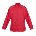 Red heather full-zip stretch jacket with mock collar, raglan sleeves and zippered side pockets