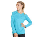 Aqua blue heather long sleeve tee with raglan sleeves and crew neckline