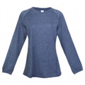 Heather blue ladies long sleeve tee with raglan sleeves and crew neckline