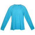 Heather turquoise long sleeve tee with raglan sleeves and crew neckline
