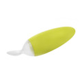 Lime green silicone baby food spoon with white squeezable dispensing bulb and contrast collar