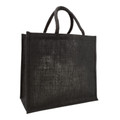 Charcoal black jute tote bag with wide gusset and matching padded handles on white background