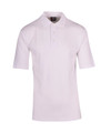 White cotton jersey polo shirt with three-button placket and short sleeves