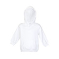White kids hoodie with kangaroo pocket and drawstring hood, cotton-rich fleece with flat front panel