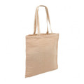 Natural jute tote bag with long woven handles, flat front panel, textured weave finish