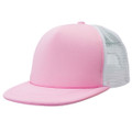 Pink foam front trucker cap with white mesh back panels and flat peak