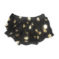 Black baby bloomers with gold polka dots and ruffle trim detailing