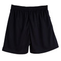 Black athletic shorts with elastic waistband and breathable mesh construction