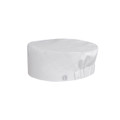 White chef beanie hat with gathered elastic back and logo embroidery detail