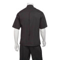 Charcoal grey short sleeve chef jacket back view with mesh vent panel and press stud collar