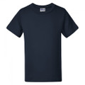 Navy blue toddler t-shirt with crew neck and short sleeves featuring smooth cotton construction