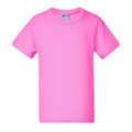 Bright pink cotton crew neck t-shirt with short sleeves and smooth flat front panel