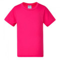 Hot pink crew neck cotton t-shirt with short sleeves and flat chest panel for decoration