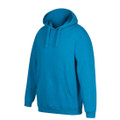 Sapphire blue fleece hoodie with kangaroo pocket and drawstring hood showing smooth printable front panel
