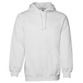 White fleece pullover hoodie with kangaroo pocket and drawstring hood