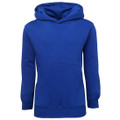 Royal blue kids fleece hoodie with kangaroo pocket and ribbed cuffs on white background