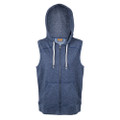 Navy ICON Ladies Stretchy Sleeveless Zip Hoodie, a comfortable, full-zip hooded vest ideal for gym wear, running, or active layering.