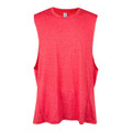 Red heather sleeveless muscle tank top with crew neck and deep armhole cut, flat lay