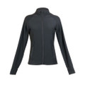 Charcoal ladies slim fit full-zip jacket with stand collar, raglan sleeves, zip pockets and thumb holes