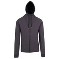 Charcoal marle zip-up hoodie with black contrast hood and matching drawcords on white background