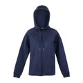 Navy polar fleece zip-up hoodie jacket with front pockets and drawstring hood