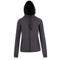 Charcoal grey women's zip-up hoodie with black contrast hood and matching drawcords