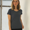 Charcoal heather women's crew neck sports tee with short sleeves and relaxed fit