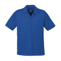 Royal blue short sleeve polo shirt with flat knit collar and clean front panel for decoration