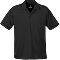 Black quick-dry performance polo with collar and short sleeves, smooth moisture-wicking fabric finish