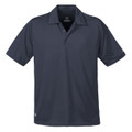 Charcoal grey performance polo shirt with classic collar and short sleeves on white background
