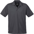 Charcoal grey moisture-wicking polo shirt with collar and three-button placket