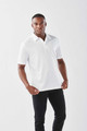White quick-dry polo shirt with contrasting charcoal collar trim and short sleeves