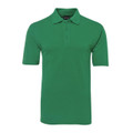 Kelly green polo shirt with collar and button placket in poly cotton knit