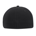 Black ottoman-texture fitted cap rear view, smooth structured crown with ventilation eyelets