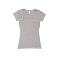 Grey marle women's fitted v-neck tee with short sleeves and smooth flat front panel
