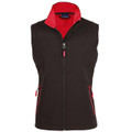 Black + Red Bounty Ladies Contrast Soft Shell Vest, a windproof and water-resistant bodywarmer with contrast trim, ideal for corporate uniforms or outdoor layering.
