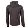 Charcoal heather fleece jacket with detachable hood shown from back, ribbed cuffs and hem visible