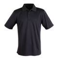 Charcoal grey short sleeve polo shirt with matching collar and three-button placket
