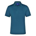 Teal blue bamboo charcoal polo shirt with collar and button placket, short sleeves on white background