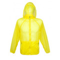 Neon yellow ultra-lightweight hooded rain jacket with full-length zip and raglan sleeves, packshot view