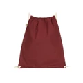 Burgundy organic cotton drawstring bag with natural rope ties and reinforced metal eyelets