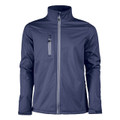 Navy softshell jacket with white contrast zippers and chest pocket detail